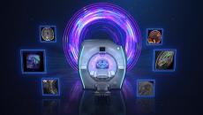 Rendering of MRI machine surrounded by MRI images