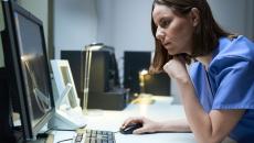Healthcare worker using computer